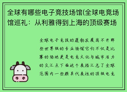 全球有哪些电子竞技场馆(全球电竞场馆巡礼：从利雅得到上海的顶级赛场一览)